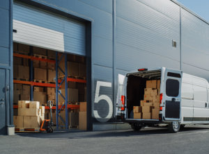 Delivery Van Loaded with Cardboard Boxes